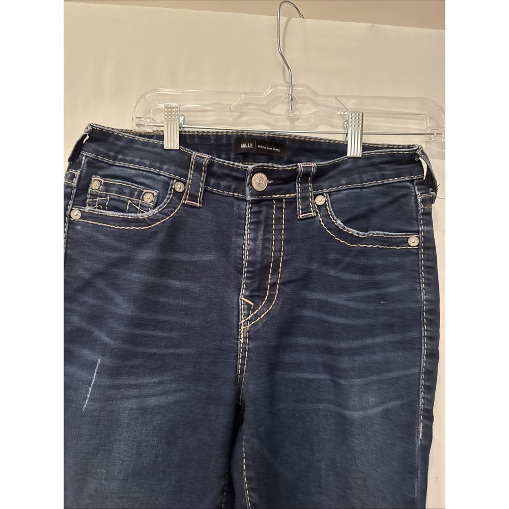 True Religion Jeans WMS 30 Blue Denim Halle Mid Rise Super Skinny Slim Fit NWOT